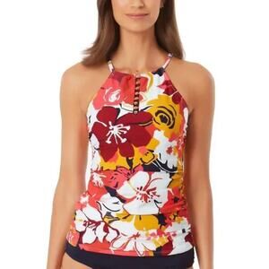2/$15 Anne Cole Wallflower High-Neck Beaded Tankini Swim Top Red Size XS